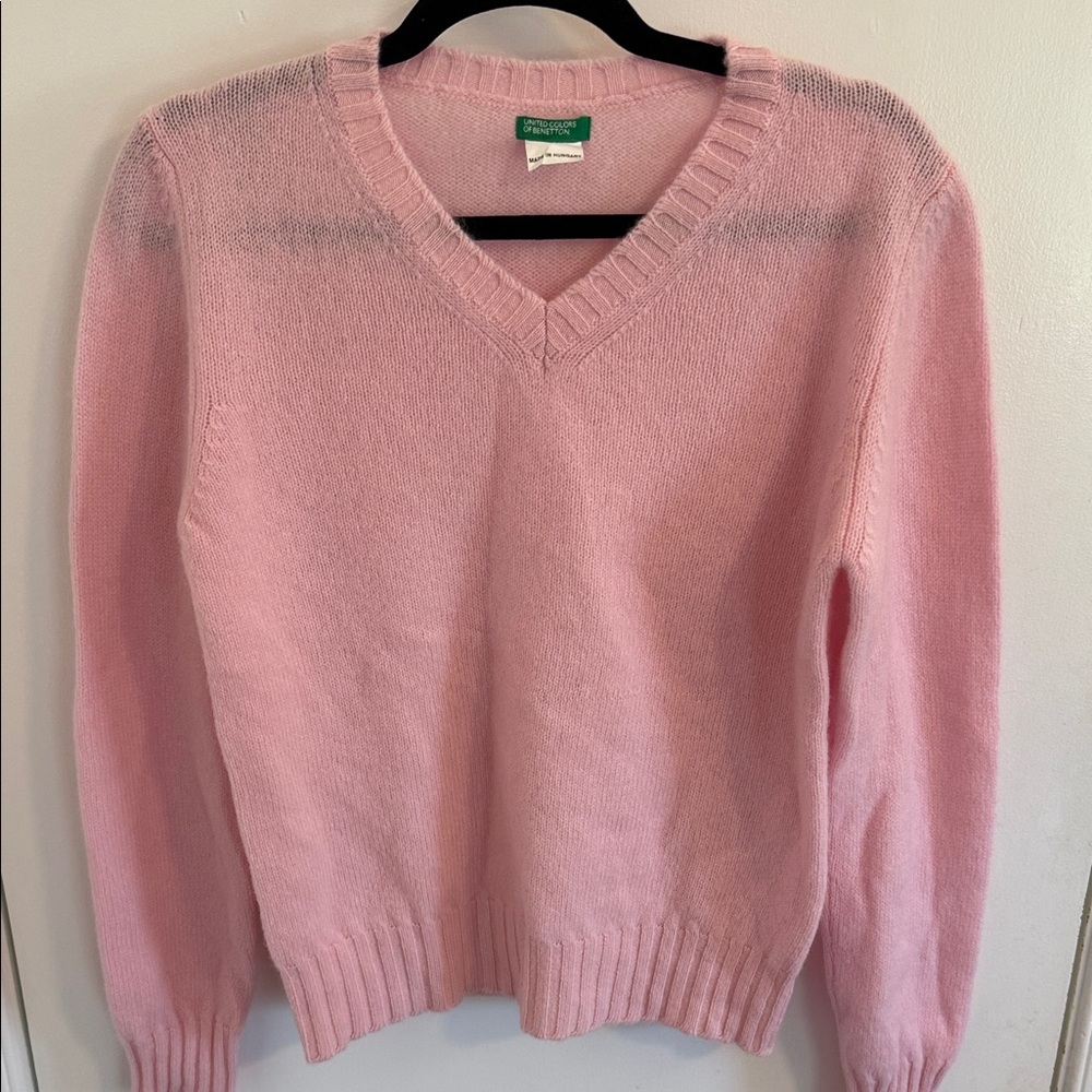 United Colors of Benetton Pink V-Neck Women's Sweater pure Lana wool